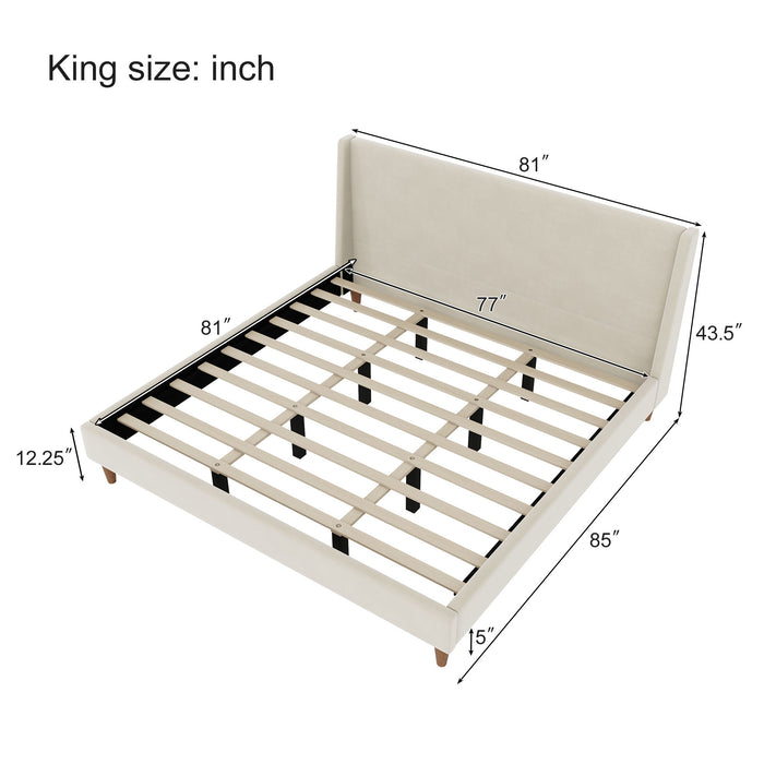 Modern Upholstered Platform Bed With Wingback Headboard Hearth and Haven