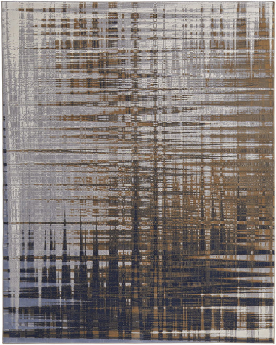 Abstract Power Loom Area Rug - Blue Orange And Gray - 12' X 15'