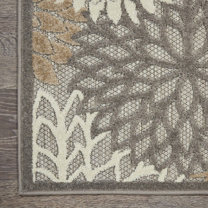 2' X 10' Floral Outdoor & Indoor Area Rug - Gray / Ivory