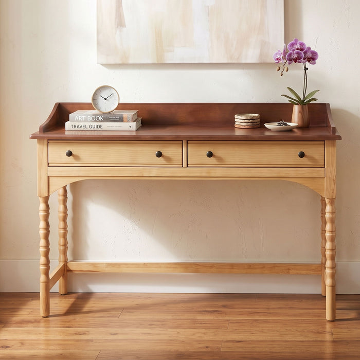 Writing Desk With 2 Storage Drawers, Workstation For Living Room - Brown / Natural Noble House