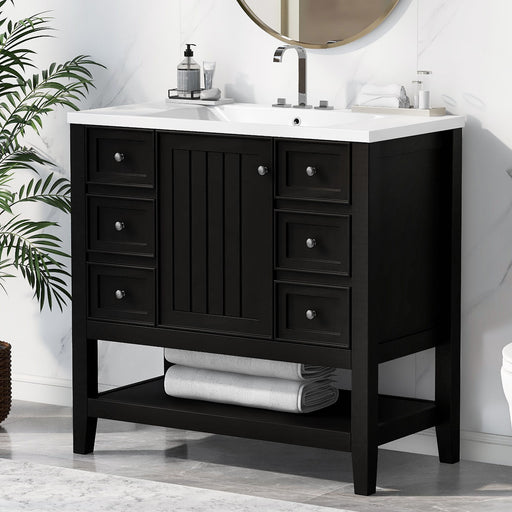 36" Bathroom Vanity & Sink, 2 Cabinet And 3 Drawers - Black Hearth and Haven
