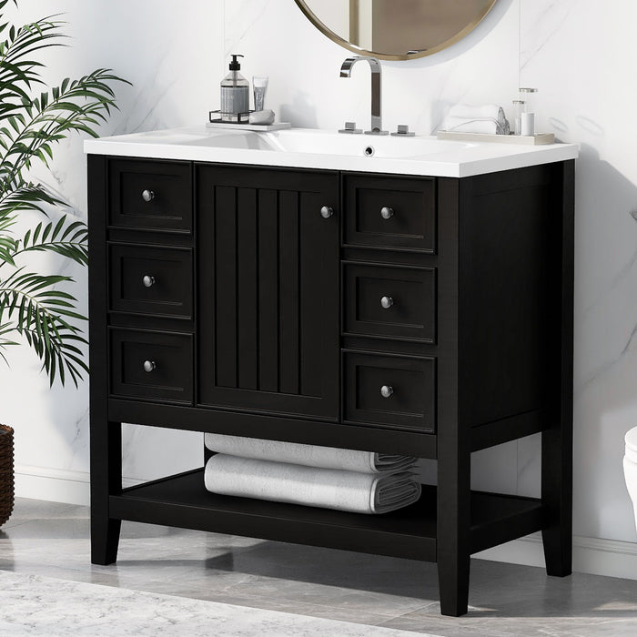 36" Bathroom Vanity & Sink, 2 Cabinet And 3 Drawers - Black Hearth and Haven