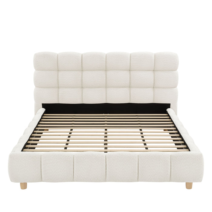 Pula - Queen Platform Bed With Upholstered Headboard, Slat Support, No Box Spring Needed - Ivory House & Home Furniture