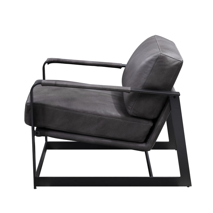 Locnos - Accent Chair - Gray Top Grain Leather & Black