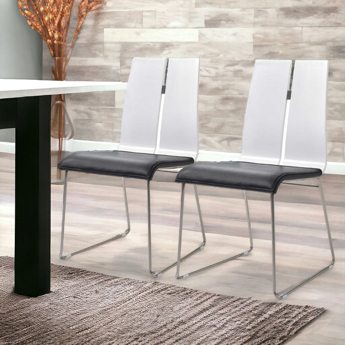 Upholstered Faux Leather Dining Side Chairs (Set of 2) - Black / Silver