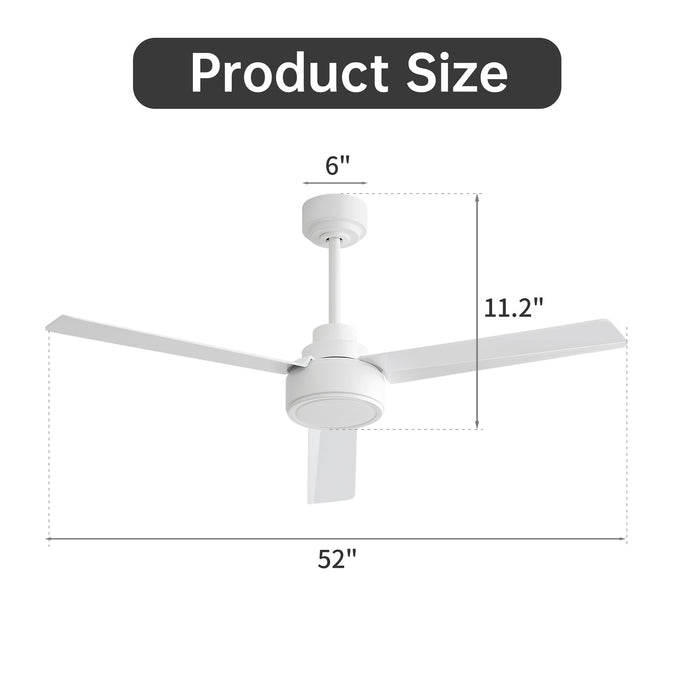 52" Ceiling Fan With Remote Control, 3 Blades, DC Motor, 6 Speed Reversible For Living Room - White Daily Nest