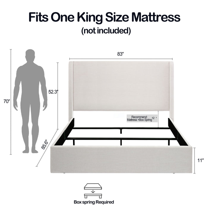 Caron - King Size Upholstered Wingback Bed With High Headboard - Ivory House & Home Furniture