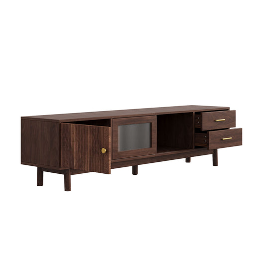 TV Stand With Sliding Doors And 2 Drawers For Living Room - Dark Brown Hearth and Haven