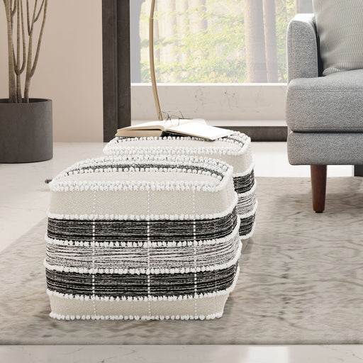 Barley - Square Pouf - White / Beige / Black Simpli-Home