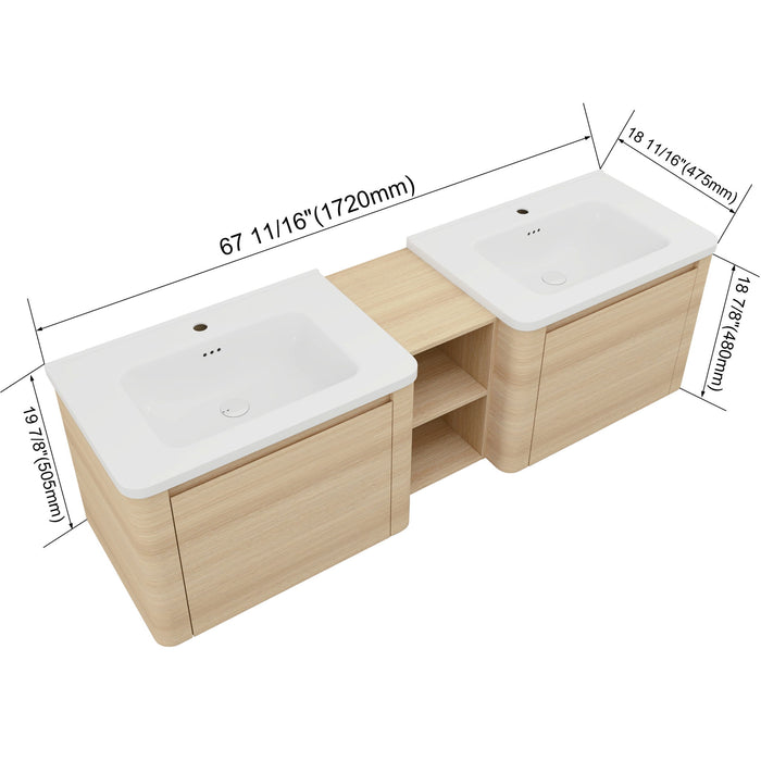 Wall Mounted Bathroom Vanity With Sink And Storage Shelves, Soft Close Doors Home Essentials