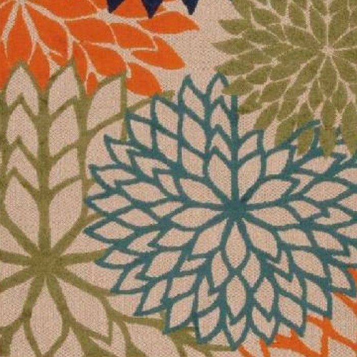 10' X 13' Floral Non Skid Indoor / Outdoor Area Rug - Orange Green / Blue