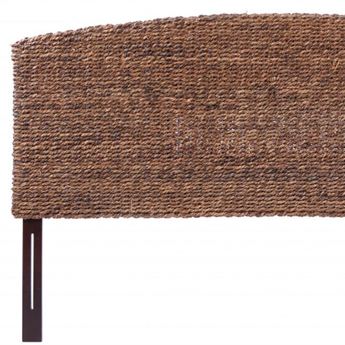 Woven Banana Leaf Curved Queen Size Headboard - Brown Natural / Rustic