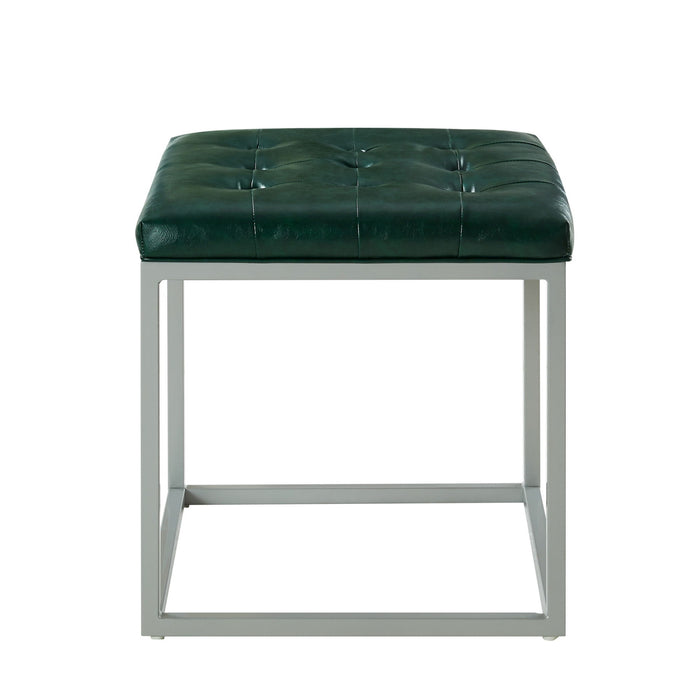 Faux Leather Cube Ottoman - Green / Gray