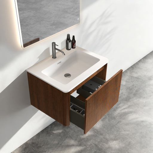 Etna - Striped Bathroom Vanity With Ceramic Sink, Wall Mounted Floating Bathroom Vanity For Modern Bathroom Home Essentials