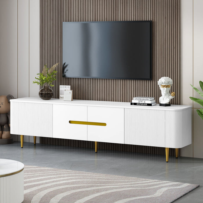Minimalist TV Stand For TVs Up To 85", Modern Entertainment Center Media Console With 4 Spacious Cabinets For Living Room Hearth and Haven