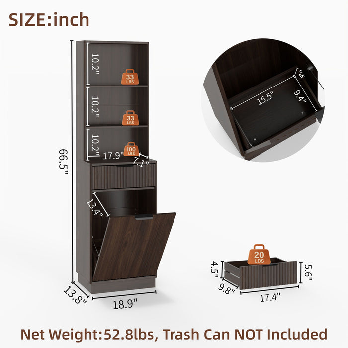 Tall Narrow Fluted Storage Cabinet With Trash Bin Compartment For Kitchen (Trash Can Not Included) Home Essentials