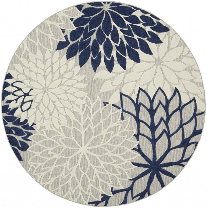 8' Round Round Floral Indoor & Outdoor Area Rug - Blue / Ivory