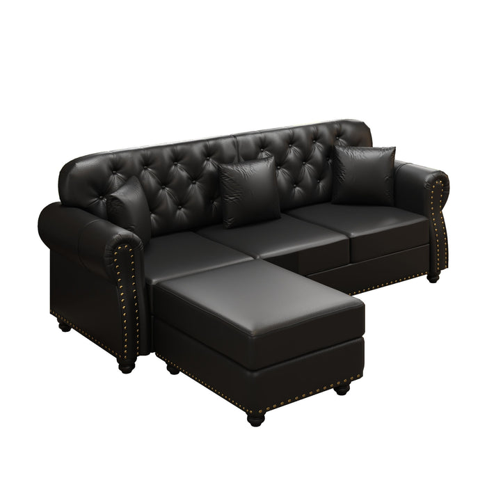 Upholstered Sofa With Nailhead Trim, Rolled Armrests With Ottoman Home Essentials