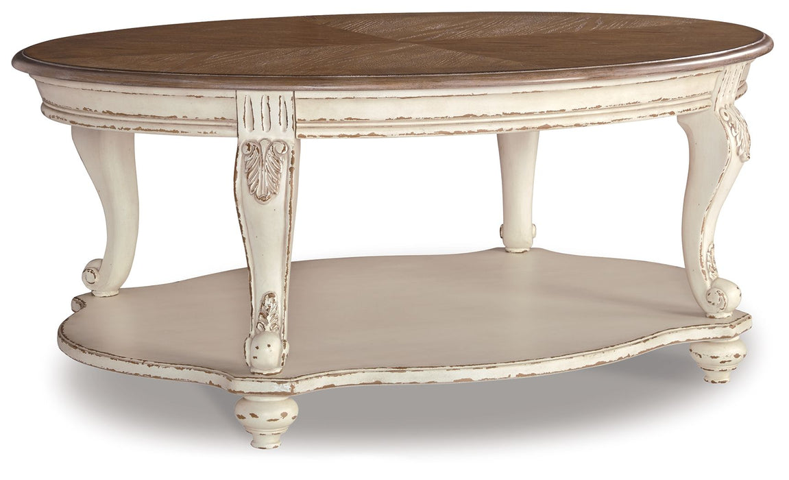 Realyn - Oval Cocktail Table - White / Brown Signature Design by Ashley®