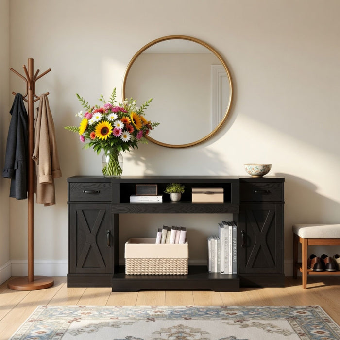 TV Stand With Adjustable Shelves & Double Doors Home Essentials