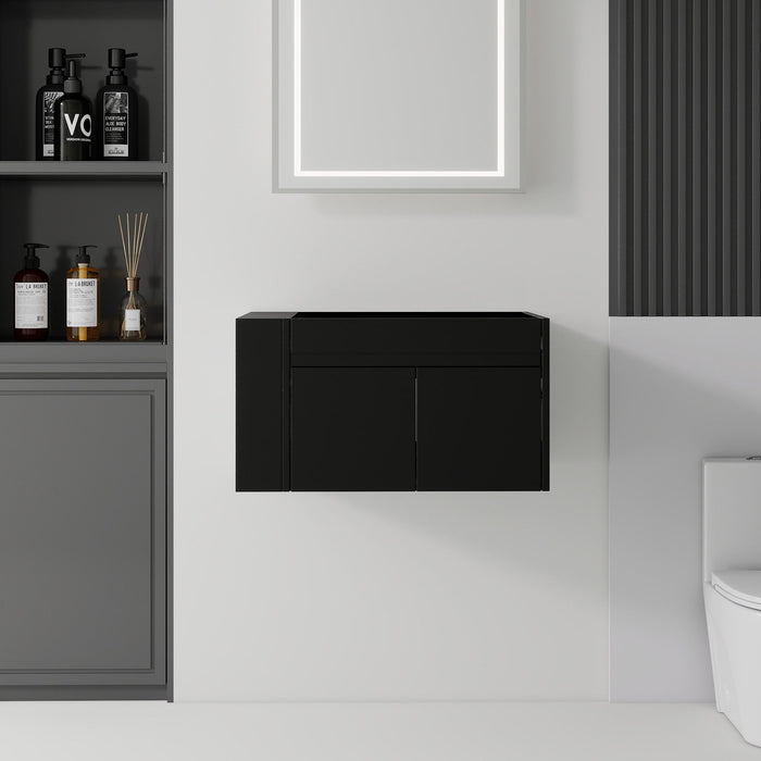 Floating Bathroom Vanity Cabinet, Soft Close Double Drawers, Open Side Storage, Wall Mounted, Cabinet Only Home Essentials