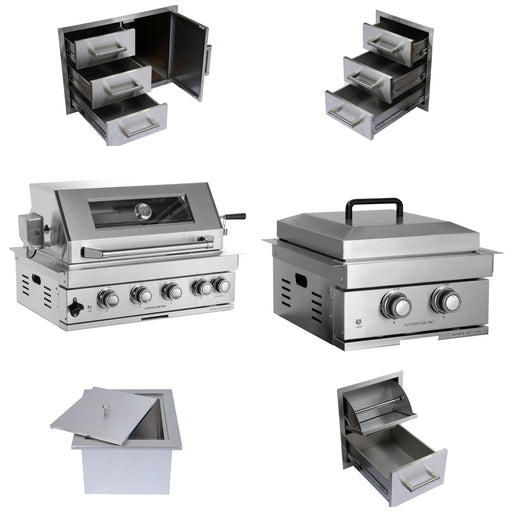 Built-In Outdoor Kitchen LPG Gas Grill 60000 Btu, Drop-In Ice Box With BBQ Tool Set - Silver Daily Nest