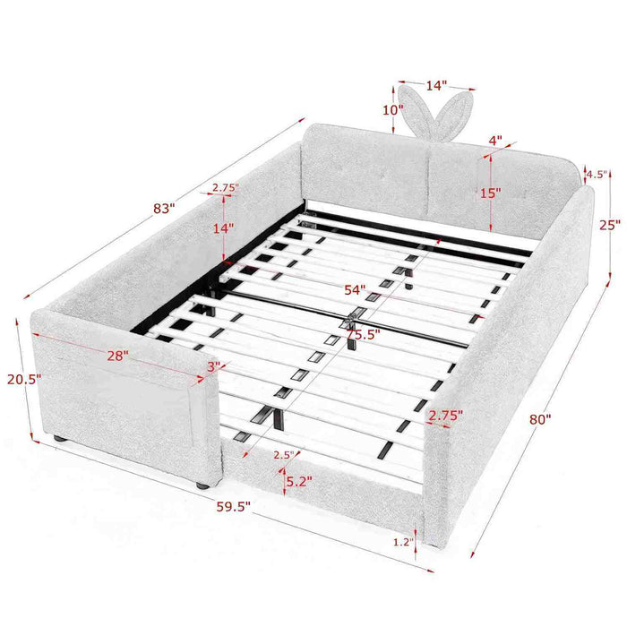 Cute Rabbit Ear Upholstered Platform Bed Frame With Safety Rail Home Essentials