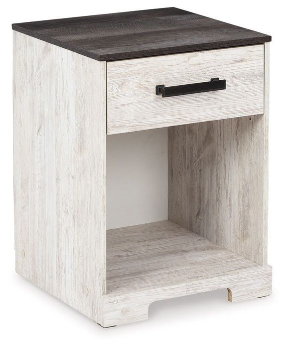 Shawburn - One Drawer Night Stand - Open Cubby - White / Black / Gray Signature Design by Ashley®