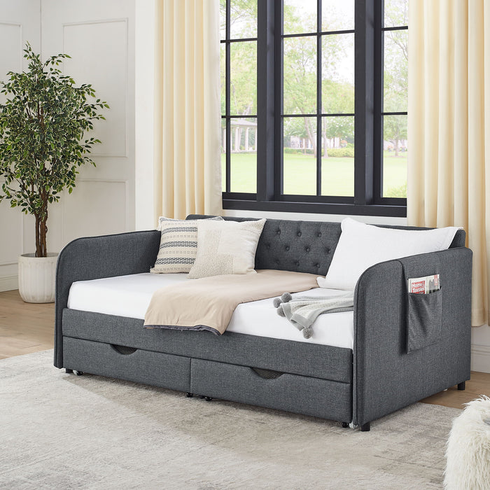 Daybed With Trundle And Storage Drawers, Flat Arms With Pocket Home Essentials