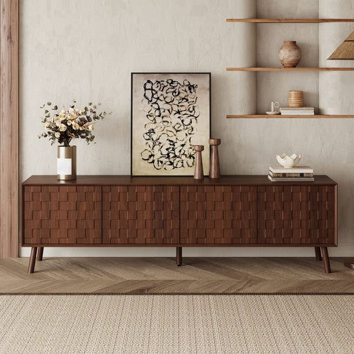 TV Stand With Soft Closing Hinges And Cable Management - Walnut Hearth and Haven