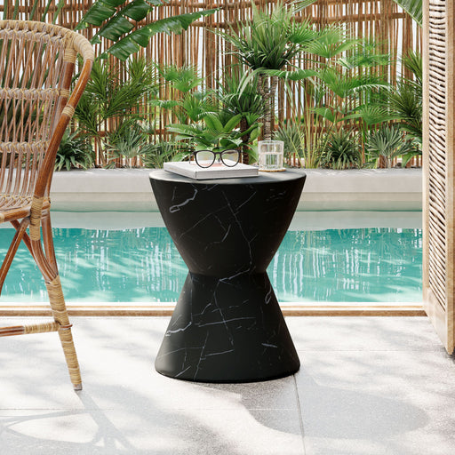 Outdoor Lightweight Concrete Side / End Table, Living Room Accent Table - Black Marble Noble House