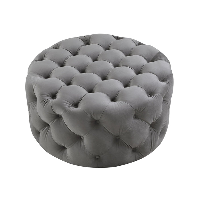 Velvet Rolling Tufted Round Cocktail Ottoman - Gray