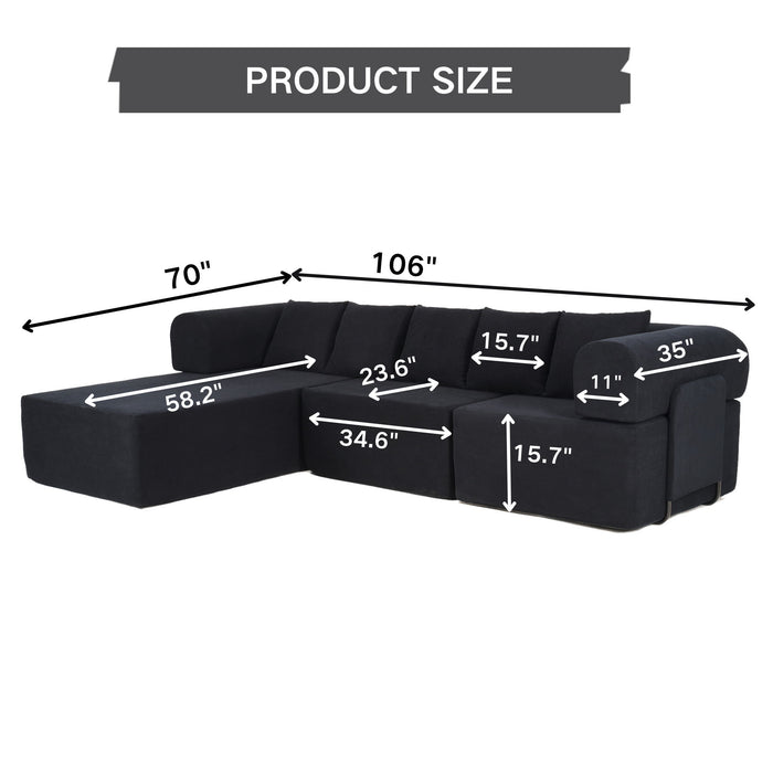 Modular L-Shaped Sectional Sofa With Deep Seat, Movable Chaise & 5 Pillows