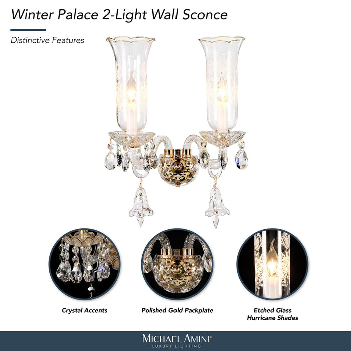 Michael Amini Lighting - Winter Palace 2-Light Traditional Crystal Wall Sconce - Gold / White Michael Amini