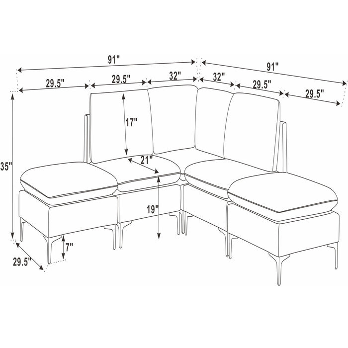 Upholstered Modular Sectional With Tall Legs, Medium Firm Seat Home Essentials