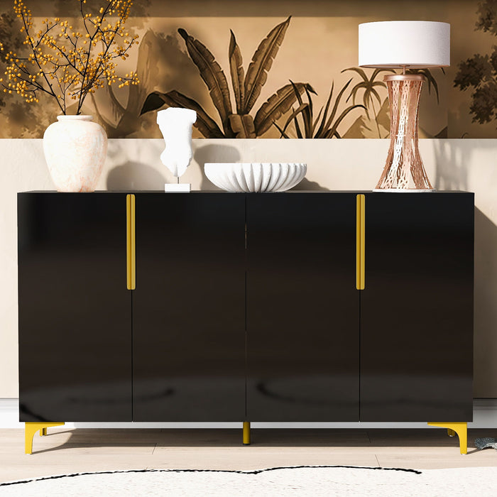 U_Style A Glossy Finish Light Luxury Storage Cabinet, Adjustable, Suitable For Living Room, Study, Hallway - Black