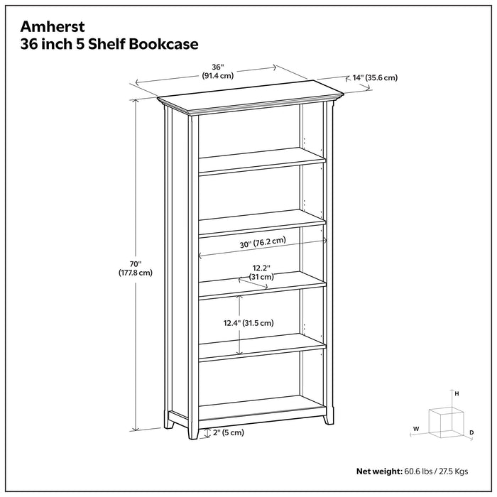 Amherst - 5 Shelf Bookcase, Handcrafted Simpli-Home