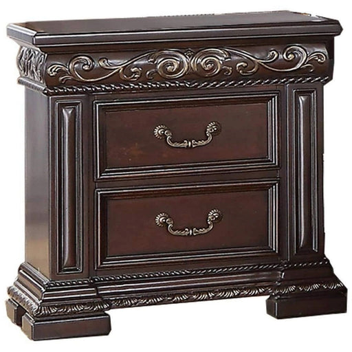 2 Drawer Nightstand, Carvings Bedside Table, Bedroom Furniture - Cherry Home Essentials