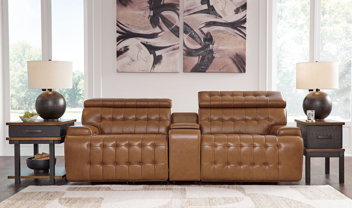 Temmpton - 3-Piece Power Reclining Sectional Loveseat With Console - Chocolate Signature Design by Ashley®