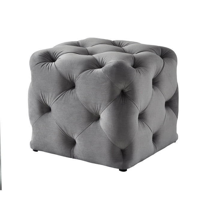 Velvet Cube Ottoman - Gray