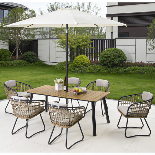 7 Piece Outdoor Patio Dining Set For 6, Chairs With Cushions And Table - Yellow Home Essentials