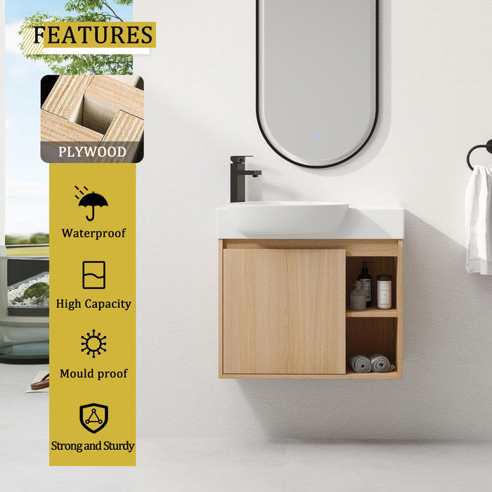 26" Wall Mounted Bathroom Vanity With Sink & Soft Close Door - Oak Home Essentials