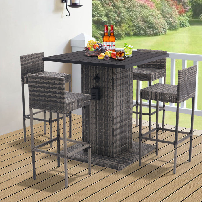 5 Piece Outdoor Conversation Bar Set, All Weather Patio Furniture With Metal Tabletop And Stools