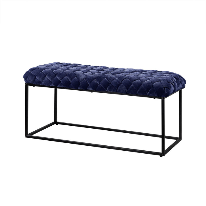 Upholstered Velvet Bench - Navy Blue / Black