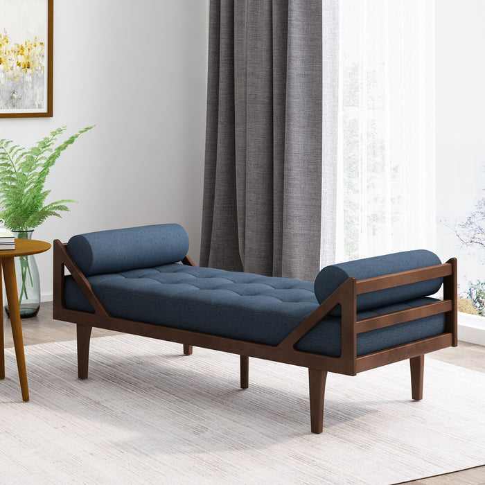 Chaise Lounge - Navy Blue - Wood / Rattan