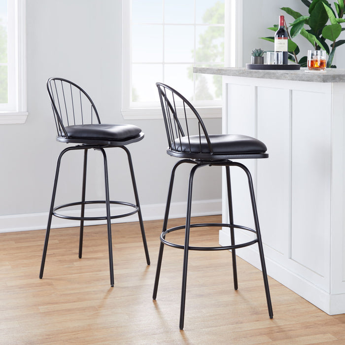 Riley - Claire Farmhouse Fixed Height Barstool With Swivel With Round Footrest (Set of 2) Lumi Source