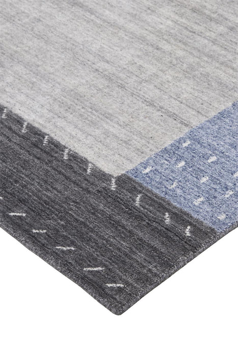 Wool Hand Knotted Stain Resistant Area Rug - Gray Blue And Black - 4' X 6'