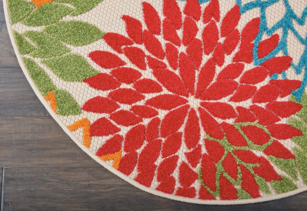 5' Round Round Floral Indoor Outdoor Area Rug - Red