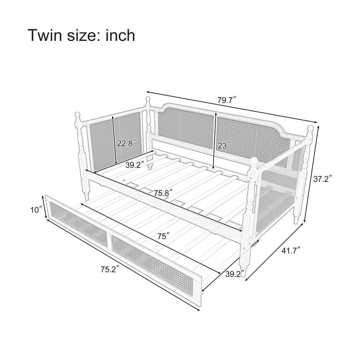 Traditional Style Rattan Daybed, No Box Spring Needed