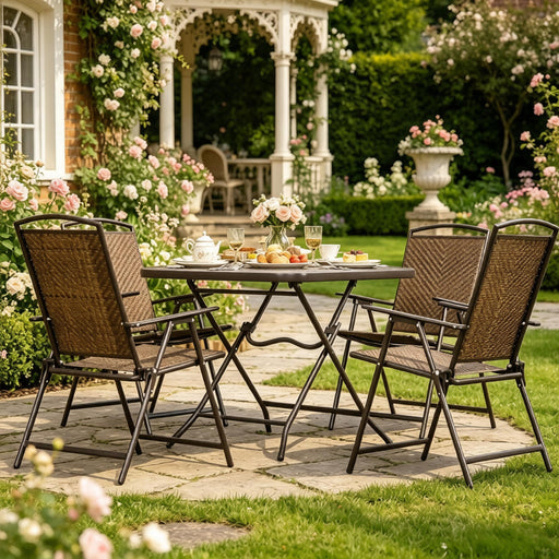 Outdoor Furniture Set, Foldable Patio Dining Set With Table And Chairs - Dark Brown Home Essentials